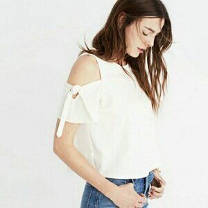 Madewell Off White Skylark Cold Shoulder with Bows Short Sleeve Top Size XS